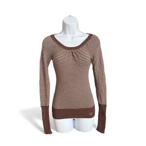 Rare Vintage Y2K Hollister Brown and Cream Striped Sweater Women’s Size XS